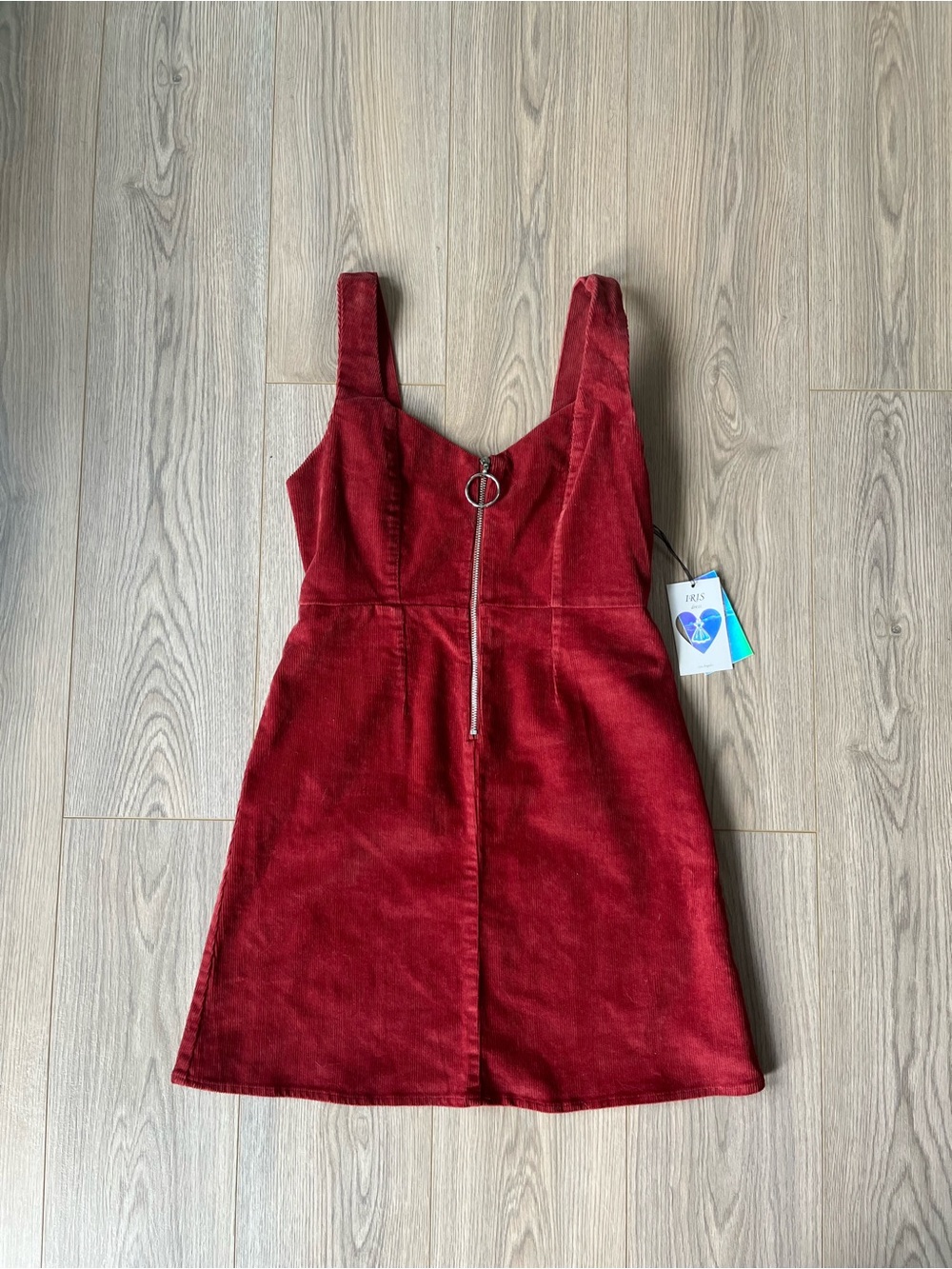 Iris Red Corduroy Silver Zip-Front Pinafore Skirt